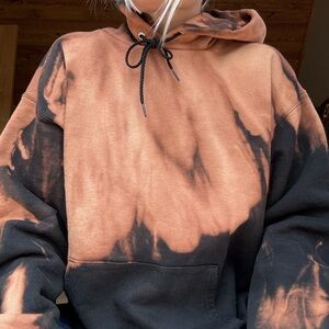 Tie dye hoodie, edgy black/tan. Reverse dye hoodie. Tan and black.